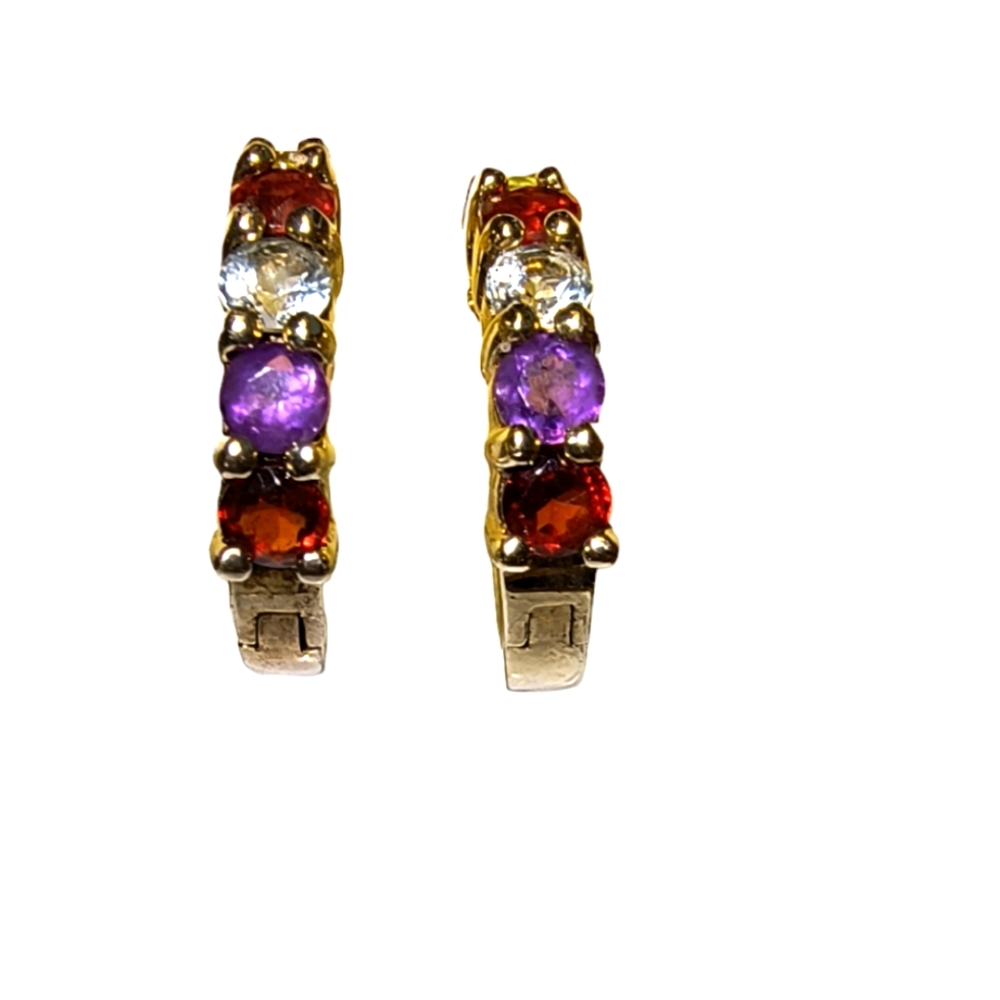 Gold Vermeil Over Sterling Silver Gemstone Huggy Small Hoop Earrings